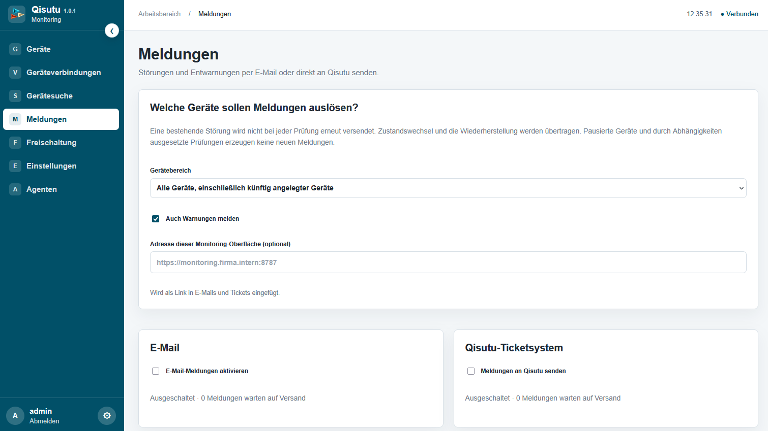 E-Mail-Meldungen und Qisutu-Anbindung